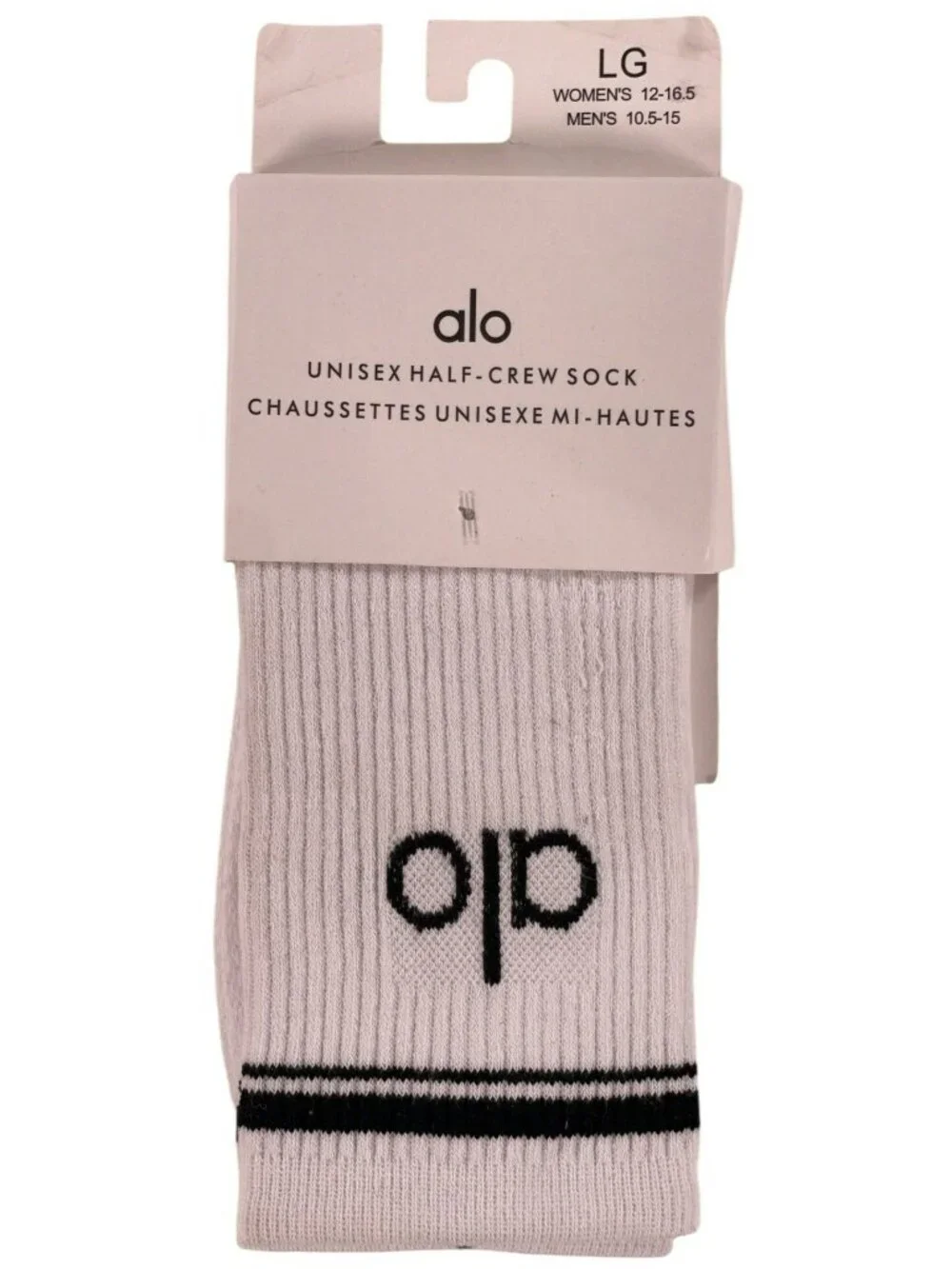 Alo Yoga Unisex Half-Crew Socks Heather Grey/White Sz L Wmn 12-16.5 Men 10.5-15